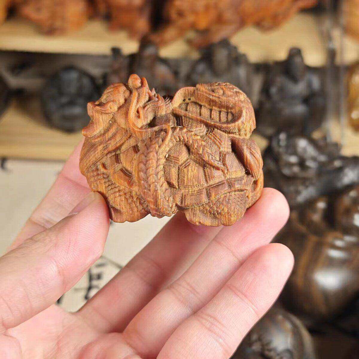 崖柏陈化料木雕把件玄武龙龟文玩盘玩乌龟玄武摆件装饰车摆件