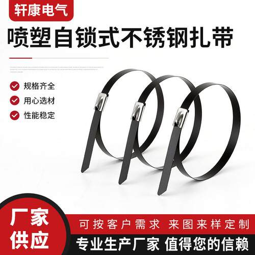 喷塑304不锈钢扎带金属扎带 桥架束线带标牌电缆扎丝船用自锁扎带