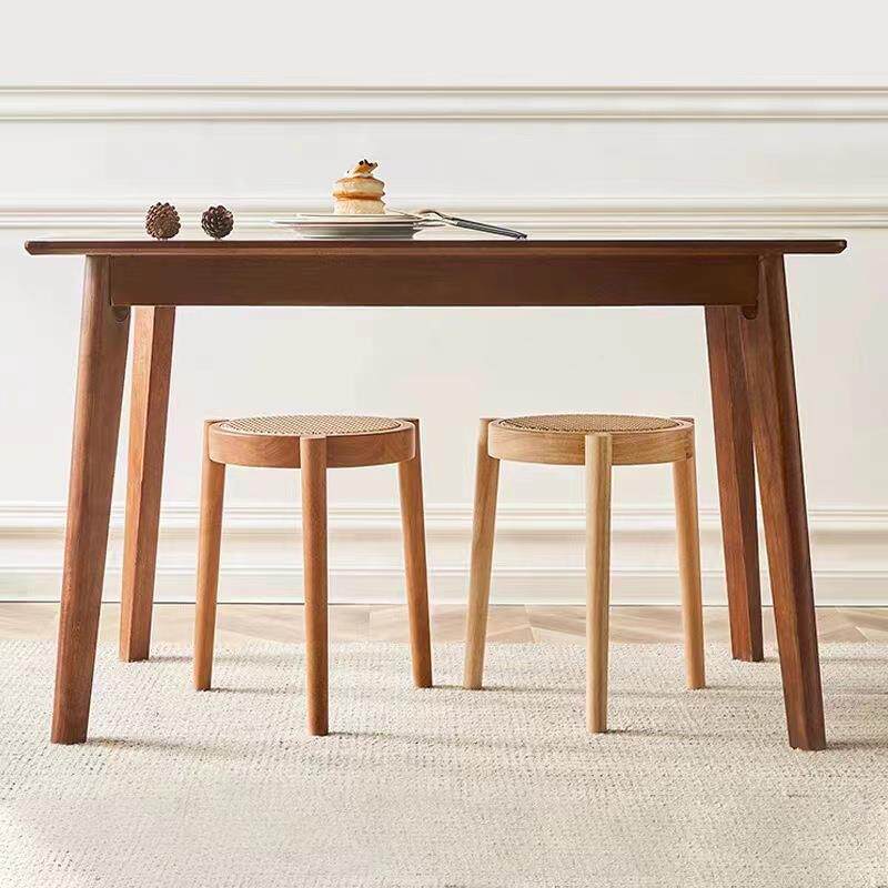 简约实木凳子藤编可收纳叠放小圆凳方凳餐桌凳家用矮凳艺术藤凳椅