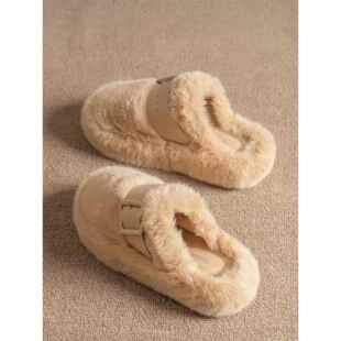保暖加绒毛毛拖鞋女款外穿2025秋冬新款高级感防滑棉拖鞋毛绒半拖
