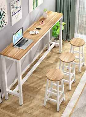 FEQ奶茶靠店桌椅组合高脚吧台椅子易墙吧简台桌桌商用窄子家用长