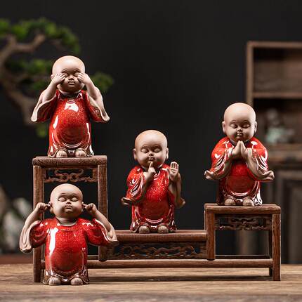 精品手工可养紫砂四不小和尚茶宠摆件禅意人物陶瓷茶桌茶台装饰品