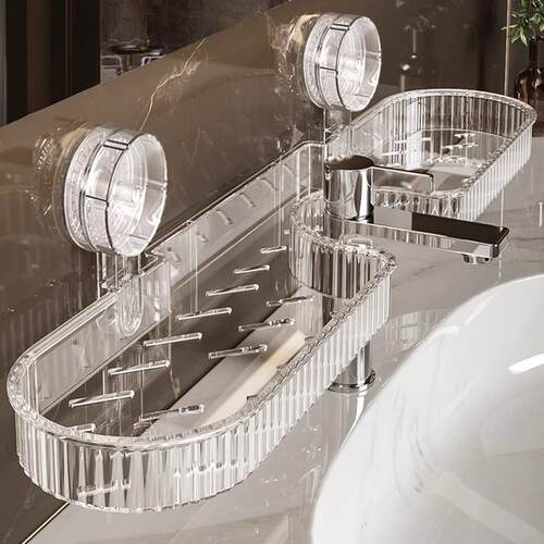 Suction Cup Faucet Organizer, Bathroom Shower Caddy, No-Dril