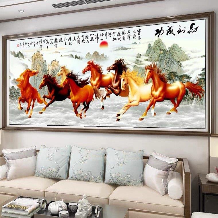 2025新款钻石画满钻客厅马到成功十字绣八骏图钻石画简约现代挂画