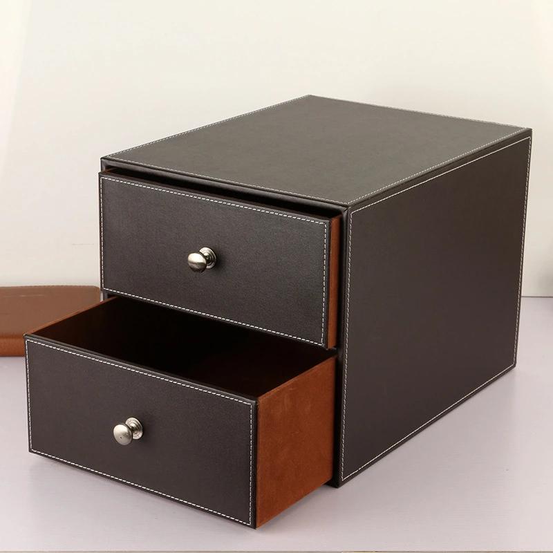 创意资料文件柜桌面办公用品二层皮质收纳盒抽屉式盒a4盒整理物储