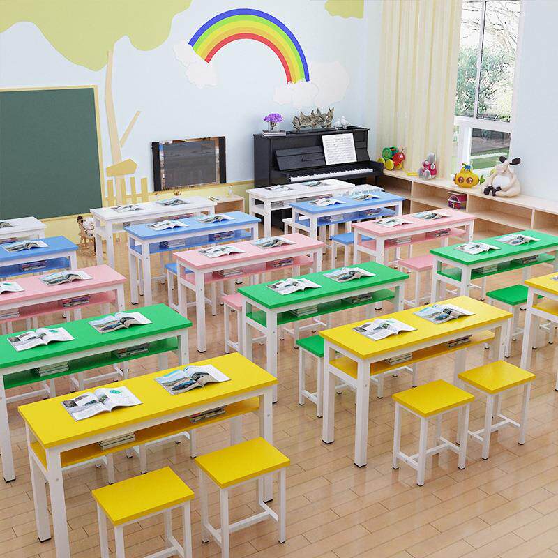 校园培训班课桌椅中小学生彩色学生学习桌单双人课桌辅导班美术桌