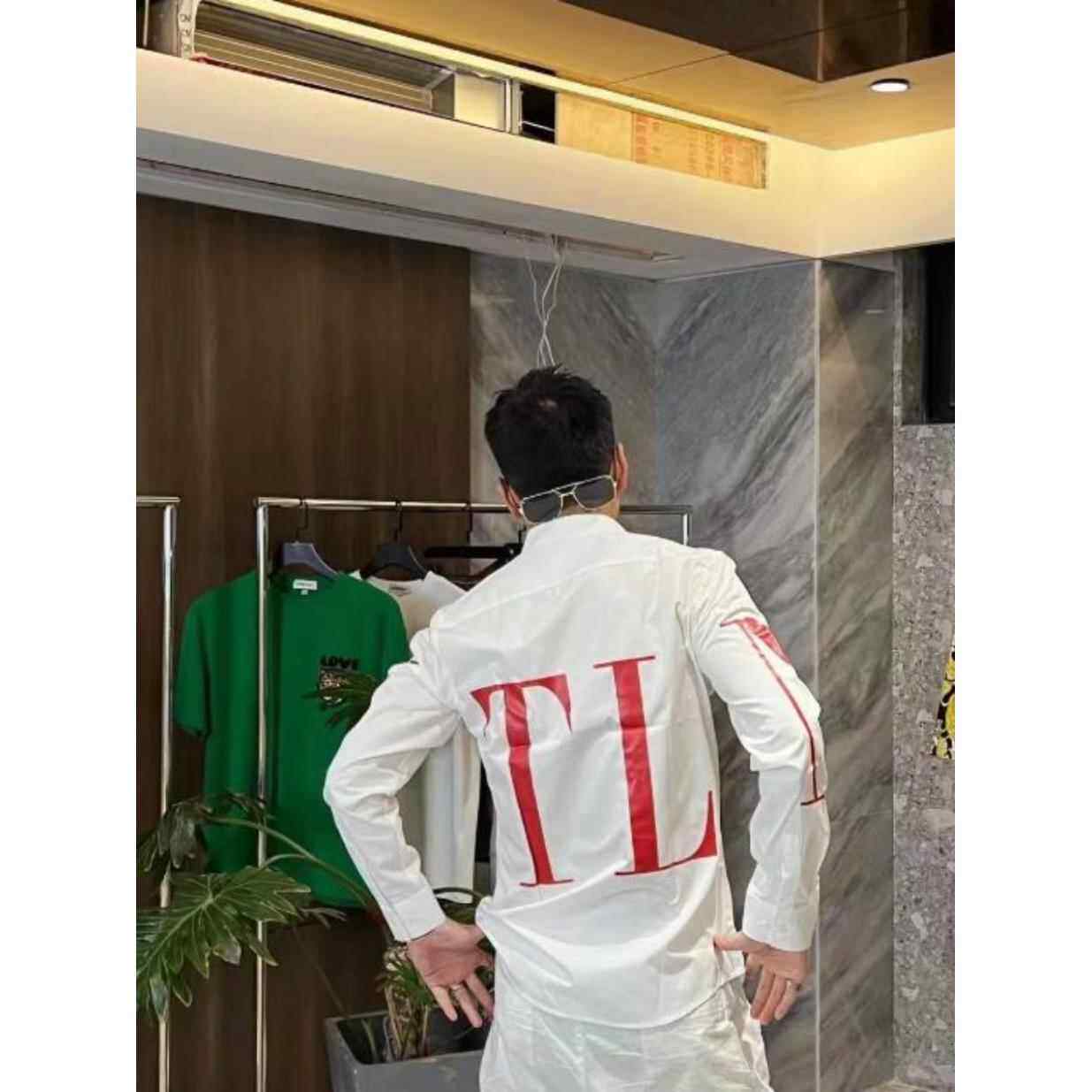春秋新品欧洲站字母修身衬衣男老钱风潮流长袖轻奢商务衬衫
