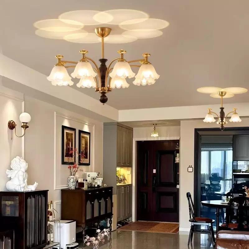 花朵玻浪璃343木灯复古南洋吊风温馨漫大厅装饰主灯白蜡氛围感客