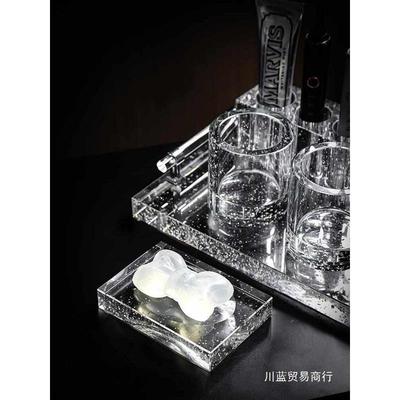 水晶玻璃牙刷架漱套装洗手液瓶签筒皂盒卫生间洗漱用品套川蓝