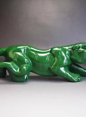 招财镇宅绿色老虎摆件木雕生肖黑檀木虎实木红木饰品生日礼物