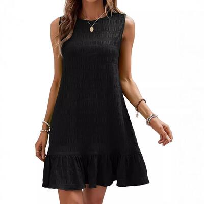 Summer Women Round Neck Shoulder Dress Casual Wear