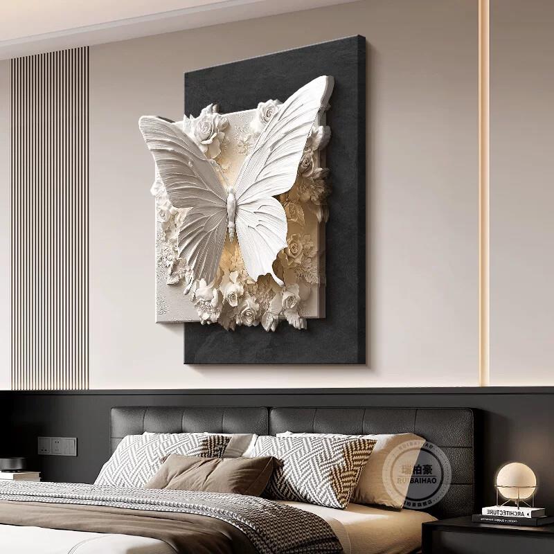 现代轻奢卧室装饰画立体抽象主卧房间背景墙面挂画极简床头墙壁画