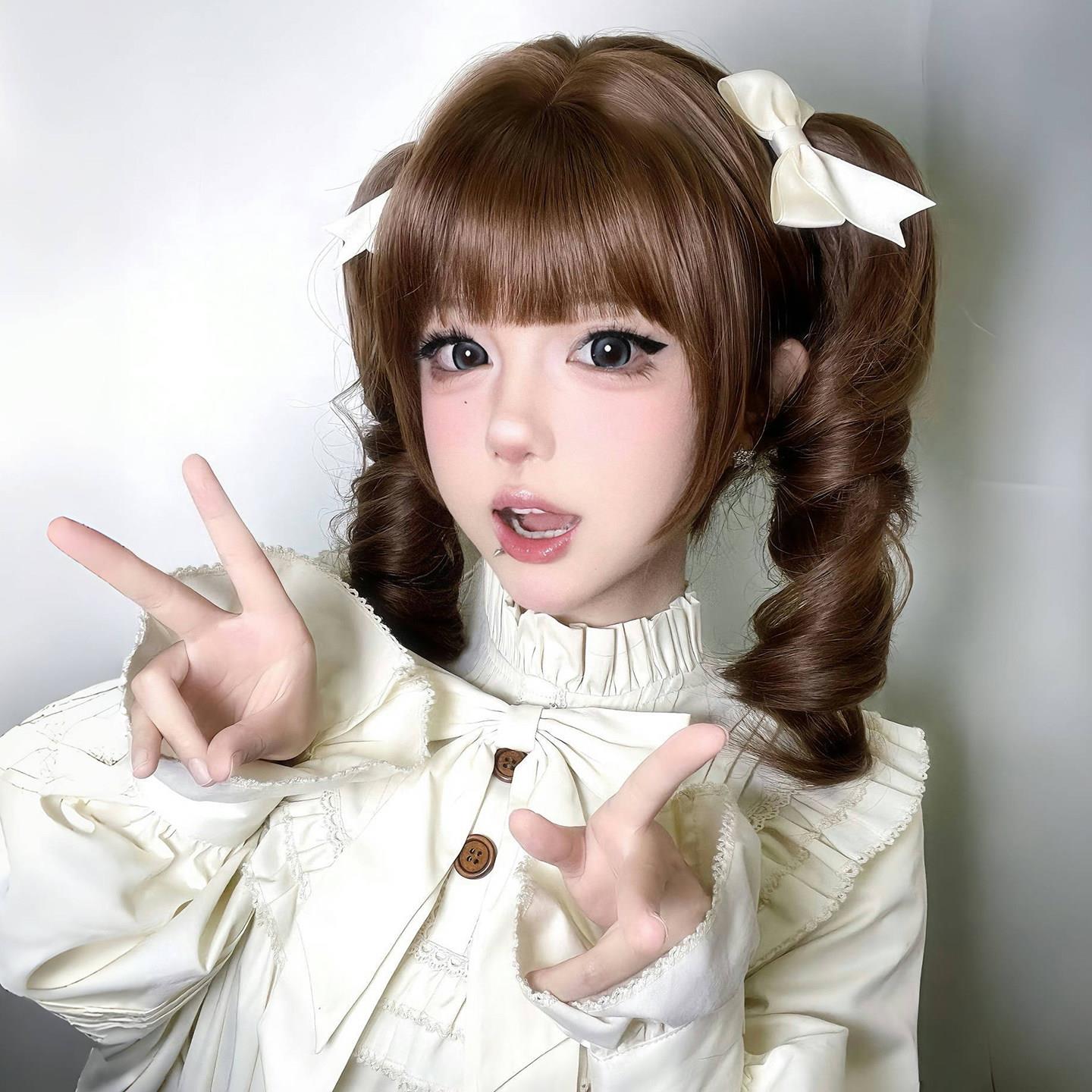【doll感】假发女lolita虎口抓夹罗马卷双马尾jk日系可爱全头套式
