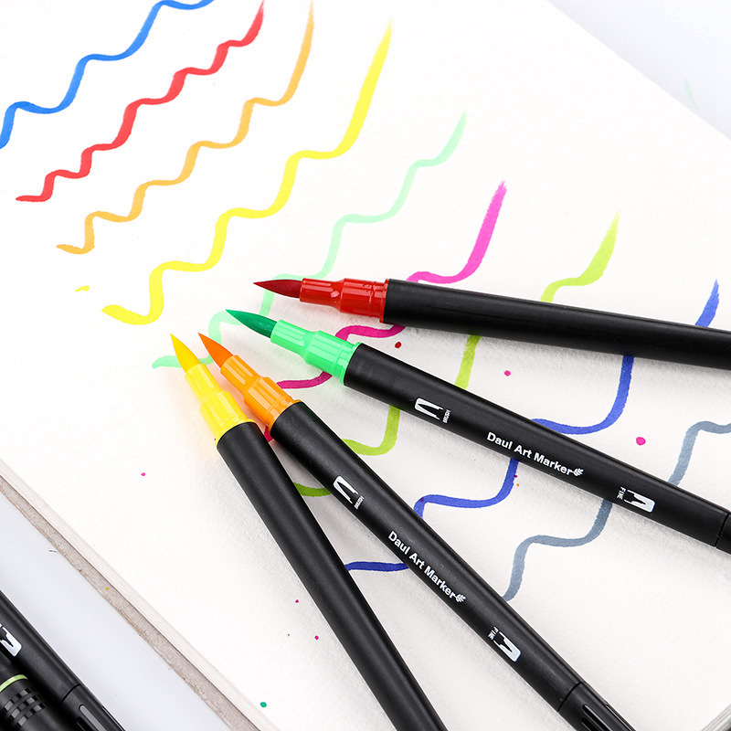 热卖三角杆双头水彩笔可水洗不脏手儿童彩色软头画笔套装