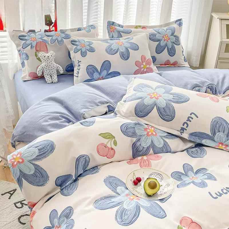 简约床单四件套单人宿舍三件套水洗棉被罩床上用品冬季磨毛套件