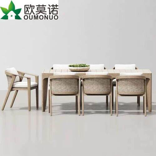 户外桌椅室外花园庭院别墅简约艺术实木吧椅吧台一桌六椅家俱组合