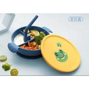 管有熊摔餐具维三格婴幼儿硅胶吸盘碗儿盘吸耐迪卡通带手柄宝宝童