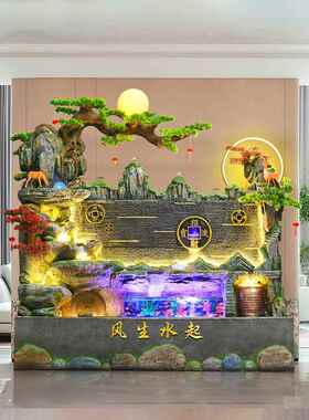 大型水幕墙瀑布流水屏风公司玄关背景墙水景观客厅假山循环水摆件