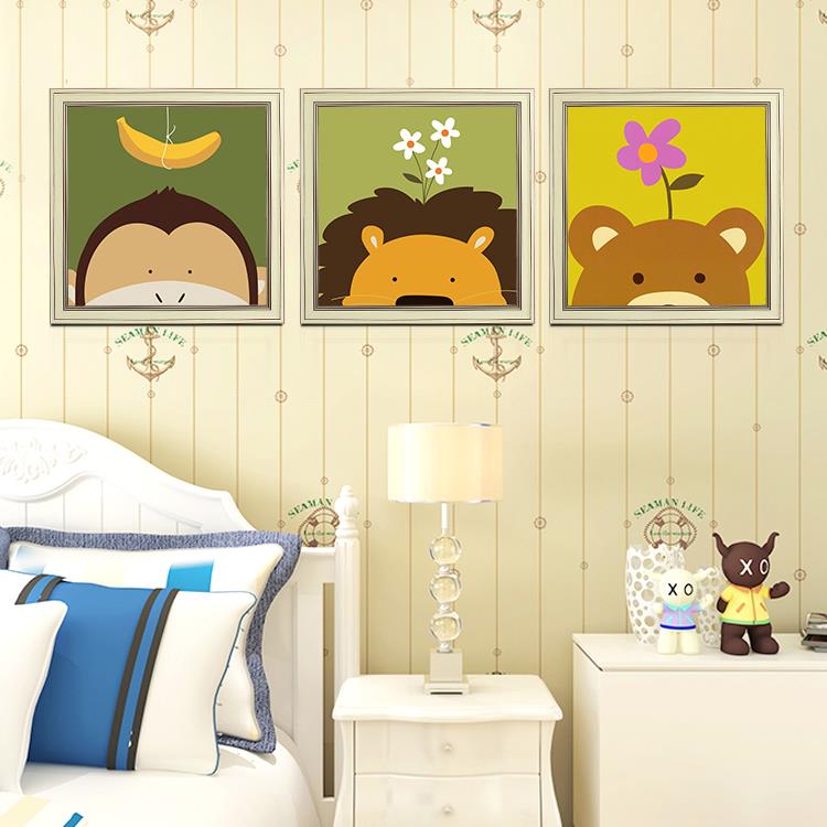 现代简约幼儿园卡通墙画儿童房挂画动物装饰画小男孩卧室书房壁画图片