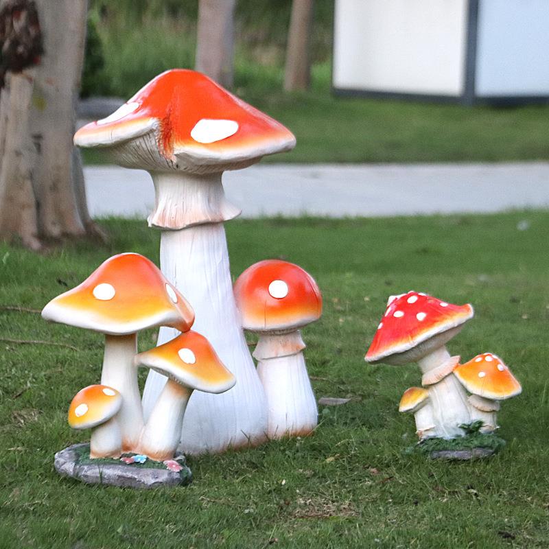 仿真彩色蘑菇树脂摆件户外花园庭院草坪幼儿园别墅植物景观装饰品