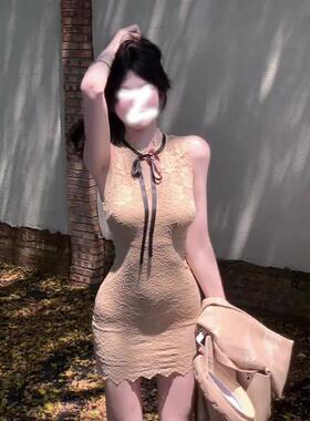 法式绝美蕾丝旗袍洋装女夏季辣妹气质收腰修身包臀性感纯欲裙子