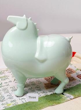 陶瓷唐马摆件唐富贵创意家居装饰桌面高级工艺品书房客厅风水镇宅