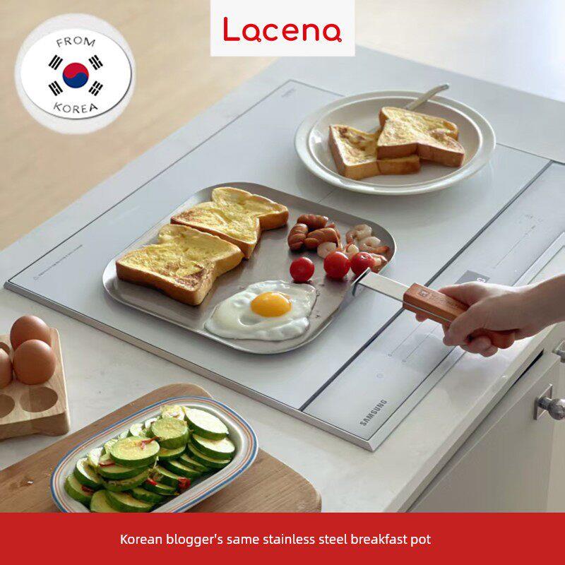 Lacena韩国博主相同的不锈钢平底锅无涂层三合一早餐锅煎蛋锅