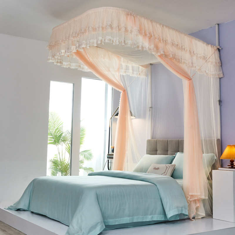 8m杆米/.打孔双人型u.家用.导轨免升降115m宫廷2天地蚊帐床1伸缩