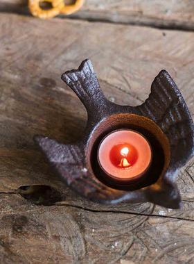 创意飞燕海星蝴蝶铸铁小鸟烛台 复古手工老烛台 铁艺烟灰缸收纳盒