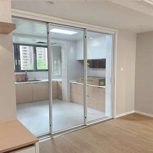 定制网红三联动推拉门阳台客厅厨房钛镁铝合金吊轨极窄移门隔断