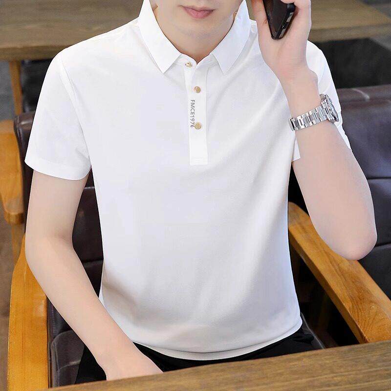 高端品牌男士polo衫短袖2025新款夏季冰丝白色商务翻领速干 干T恤