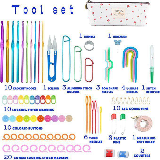 96件套钩针套装 diy手工缝纫编织配件含毛线收纳新手钩针全套工具,居家布艺,线盒,淘宝优惠券,粉丝福利购,淘宝优惠卷