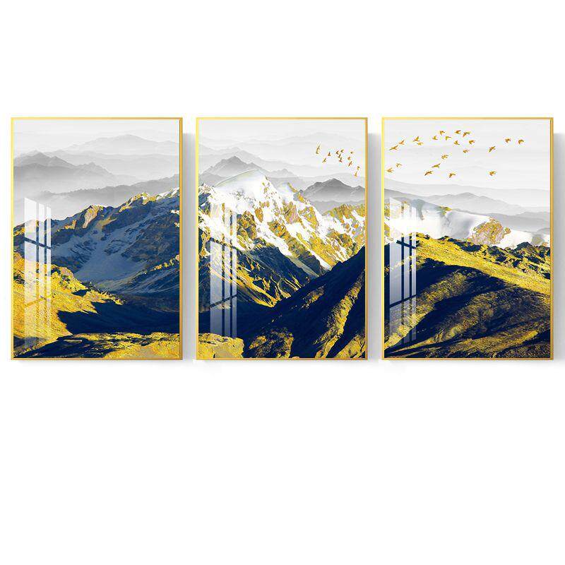 金山招财现代简约沙发背景墙装饰画大气金色电视墙挂画客厅三联画