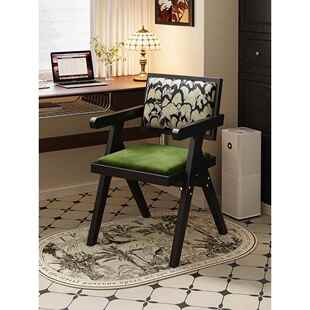 中古彷实木餐椅侘寂风家用餐桌椅子昌迪加尔凳子靠背覆古扶手椅子