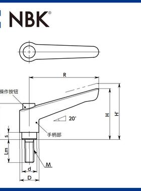 NBK LEMS-C 外螺纹塑料夹紧手柄 不锈钢螺纹 带操作按钮 厂家直供