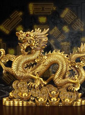 2024龙摆件生肖龙年祥龙金龙鎏铜色树脂店铺开业办公室工艺品礼品
