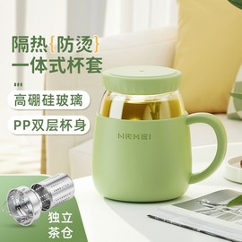 玻璃杯女高颜值水杯，带把手办公室耐高温茶水分离泡茶杯子2024