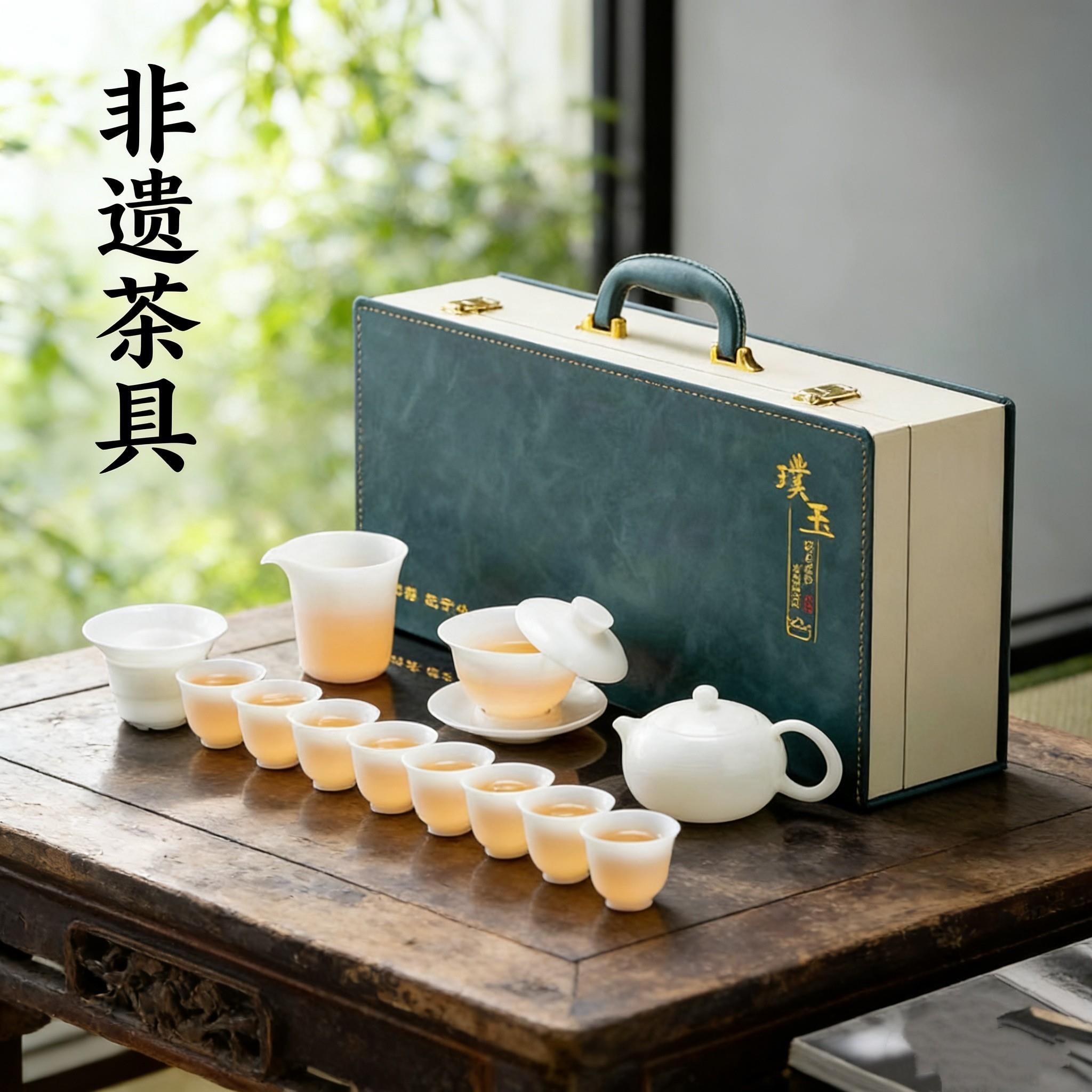璞玉瓷盖碗功夫茶具茶壶大套装莹润透亮商务爆款礼品茶杯高档礼盒