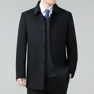 中年双呢绒外套男士加面厚羊毛呢大衣中长款羊羽内胆爸8803-YY爸