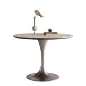 中古风岩板小圆桌家用圆餐桌小户型圆形饭桌网红复古洽谈桌椅组合