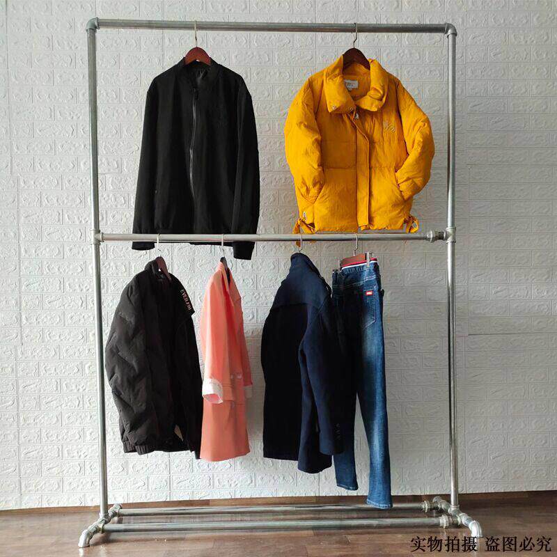 水管晾衣架双层展示架铁艺落地架覆古龙门架简易家用服装中岛架
