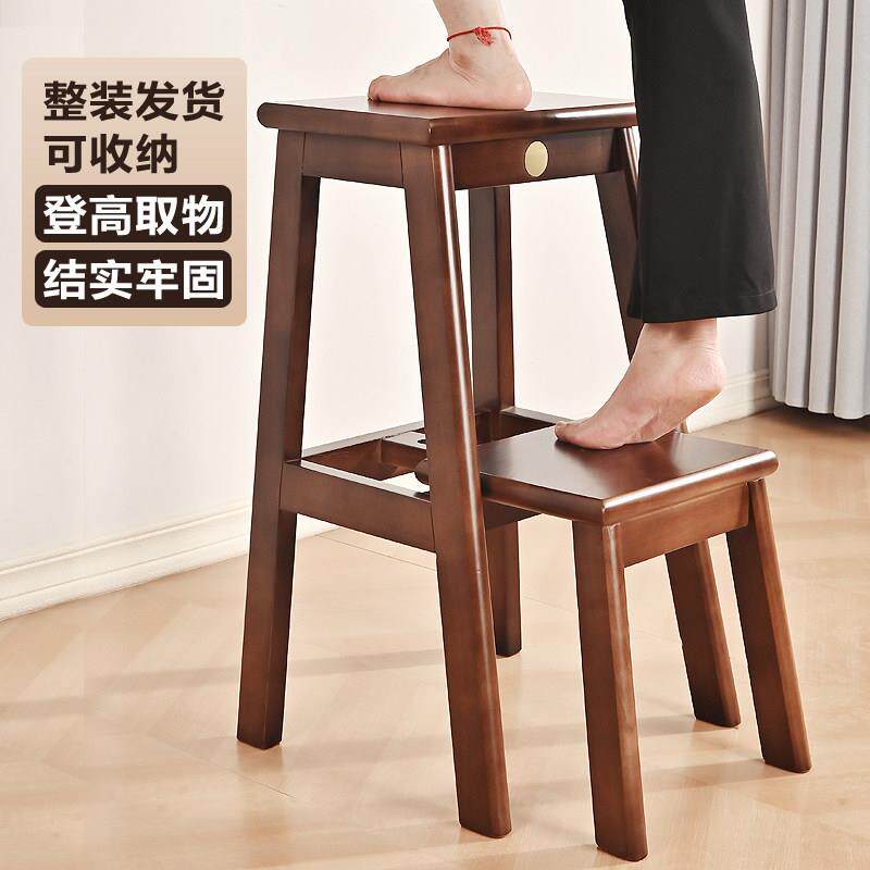 家用梯子登高取物加厚折叠多功能置物架二步实木爬梯两步人字梯凳