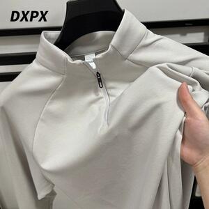 DXPX品牌专柜秋季磨毛长袖t恤男半高拉链卫衣休闲弹力体恤打底衫