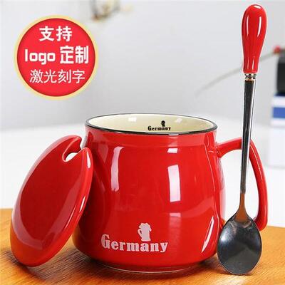 创意陶瓷大肚牛奶杯大容量家用燕麦片碗带盖勺早餐杯可微波炉加热