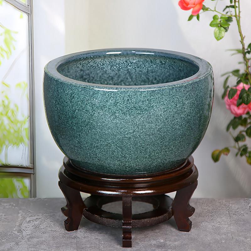 陶瓷睡莲盆古法养鱼缸老桩花盆多肉土培盆景水培吸水石阳台水产盆
