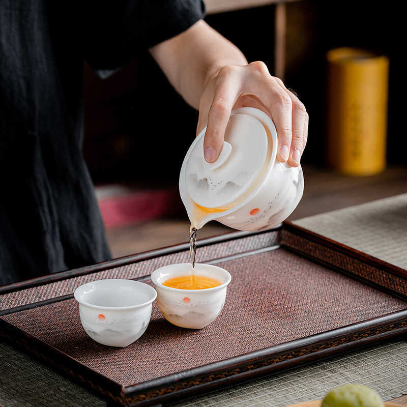 便携式旅行茶具小套装简约快客杯陶瓷功夫泡茶杯羊脂玉瓷器茶壶