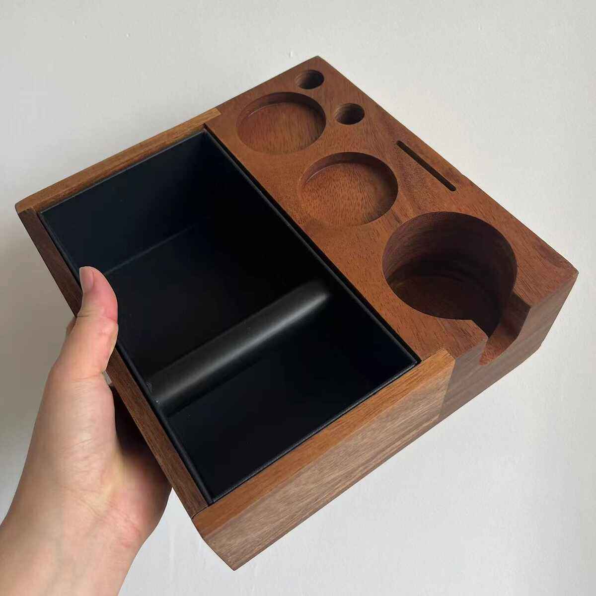 粉收纳盒布咖啡底座咖啡粉锤渣胡桃木压器压一体式套装收纳粉盒粉