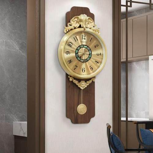 新中式现代金属钟装饰挂墙时钟时尚轻奢简约静音挂钟家用客厅钟表