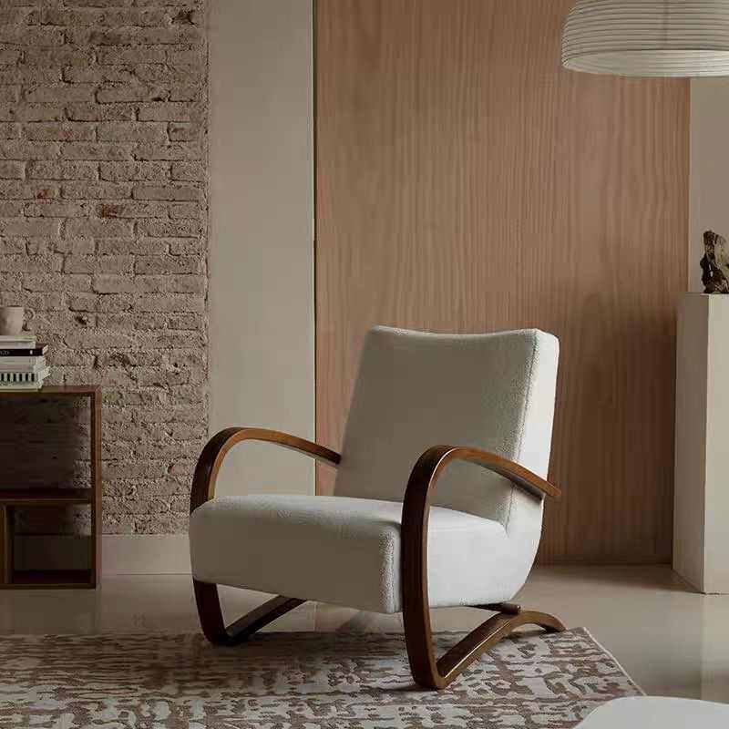 中古实木布艺单人沙发椅高级感客厅轻奢休闲椅侘寂风书房靠背椅子