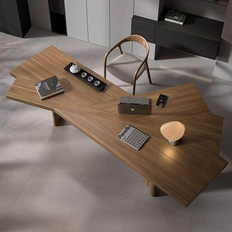 简约现代实木电脑桌轻奢风极简异形工作台办公桌老板桌个性简约